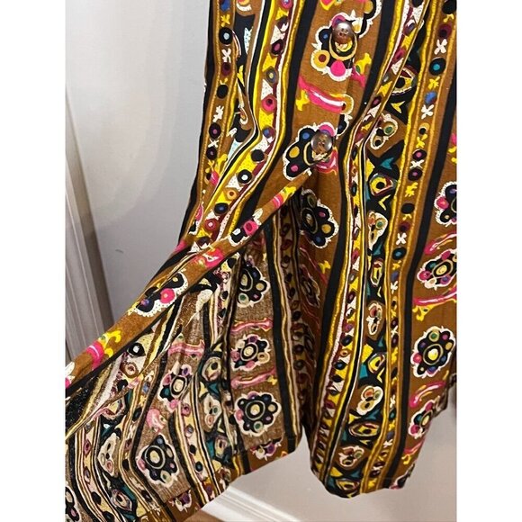 Mic Fashion Dress Women M Brown Tribal Maxi Colorful Floral Striped Boho Western - Picture 6 of 14